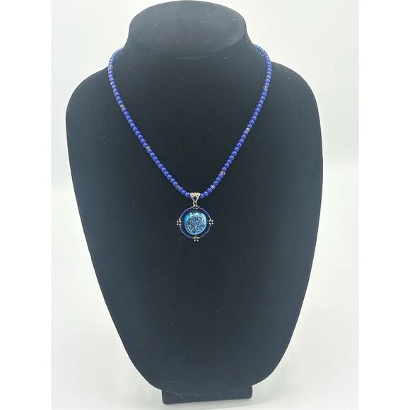 No brand Jewelry - Blue Druzy Quartz Sterling Silver Pendant Necklace